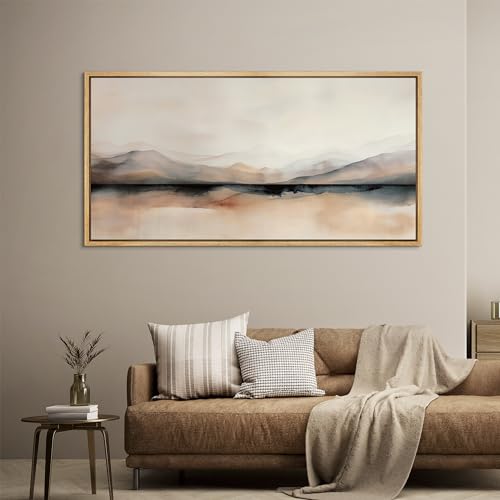 Extra Large Framed Canvas Print Wall Art Abstract Mountain Hues Modern Minimalist Landscape Antique Retro Fine Art Illustrations Decorative Colorful for Bedroom