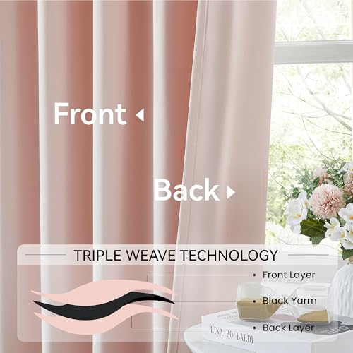 Elegant Pink Pleated Curtains 120 Inches Long for Hall Windows (2 Count)