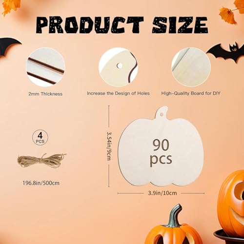 90 Pcs Thanksgiving Pumpkin Wooden Cutouts Unfinished Wood Crafts Pumpkin Wooden Pumpkins Ornaments to Paint Decorations DIY Blank Fall Pumpkin Shapes Discs Halloween 3.9x3.5 Inch (94 Count)