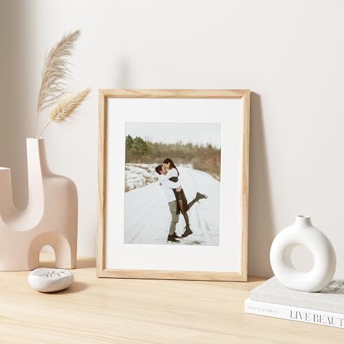11x14 Picture Frame Set of 4 Natural Solid Oak Photo Frames with 8x10 Removable Mat Wall Hanging Large Handcrafted Frame with HD Plexiglass Wall and Tabletop Display Large Poster Frame (4 Count)