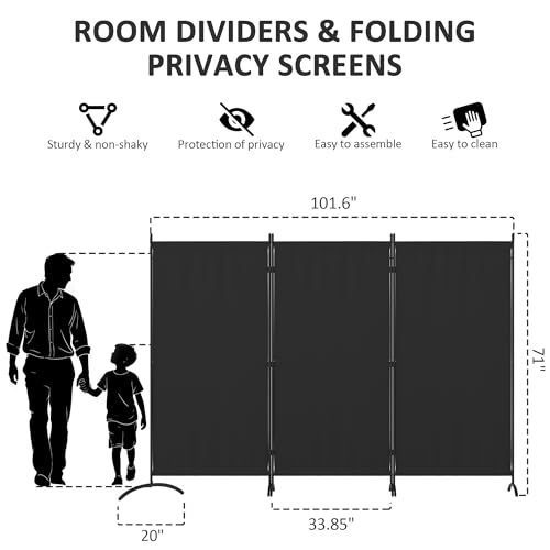 Room Divider 3 Panel Room Dividers and Folding Privacy Screens with 4 Curved Metal Feet Partition Wall Divider
