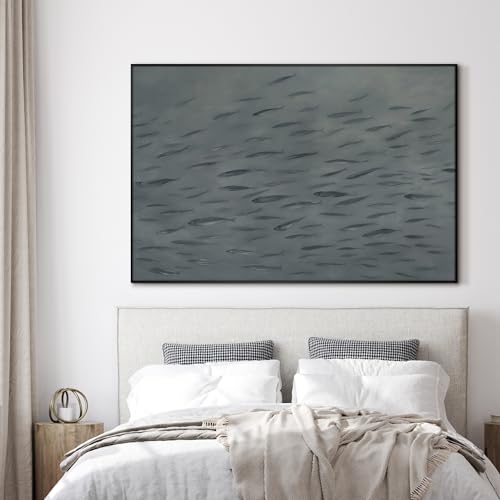 46"x72" Extra Large Framed Wall Art Gray School of Fish Minimalist Ocean