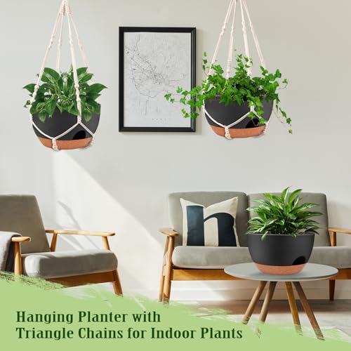 12 Inch Hanging Basket Planter with Chain & Rope for Indoor Outdoor Plants (2 Count)