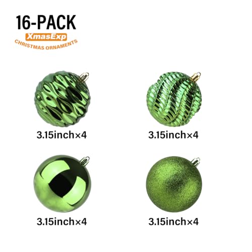 16ct Christmas Ball Ornaments Shatterproof Christmas Ornaments Set Decorations for Xmas Tree Balls 80mm (16 Count)