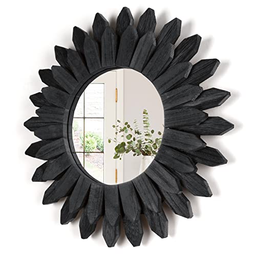 Black Wall Decor Wall Mirror 12 inch Boho Wall Decor Wood Decorative Mirror for Room Decor Home Decor for Bedroom Living Room Bathroom Kitchen Black
