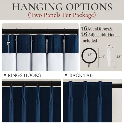 Navy Blue Blackout Curtains 102 Inch Length for Kids
