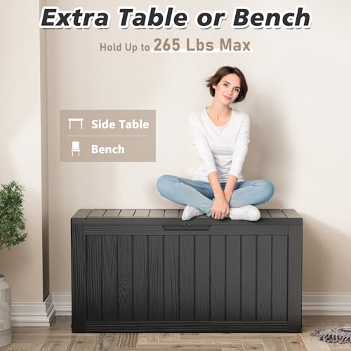 Deck Box 82 Gallon Resin Indoor and Outdoor Storage Box Waterproof for Garden Tools