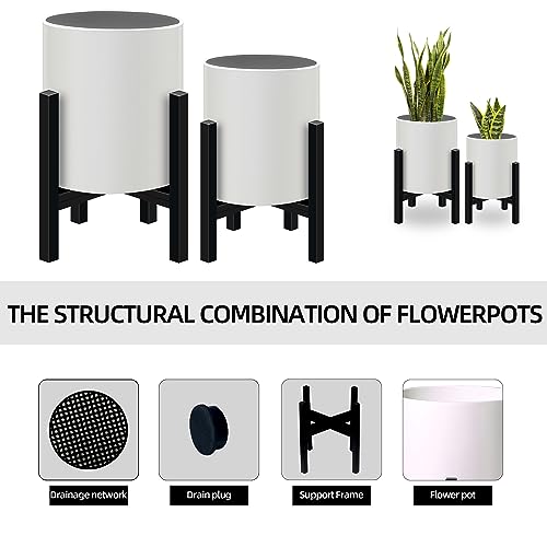 12 inch & 10 inch Plant Pot with Stands Set of 2 with Drainage Plug (2 Count)