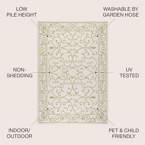 Vintage Filigree Indoor Outdoor Area Rug 4X6 Cream