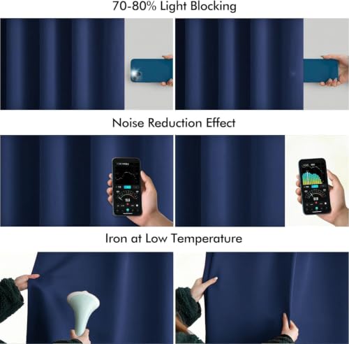 Navy Blue Back Tab Blackout Curtains 52x90 Inch Long 2 Panels Set (2 Count)