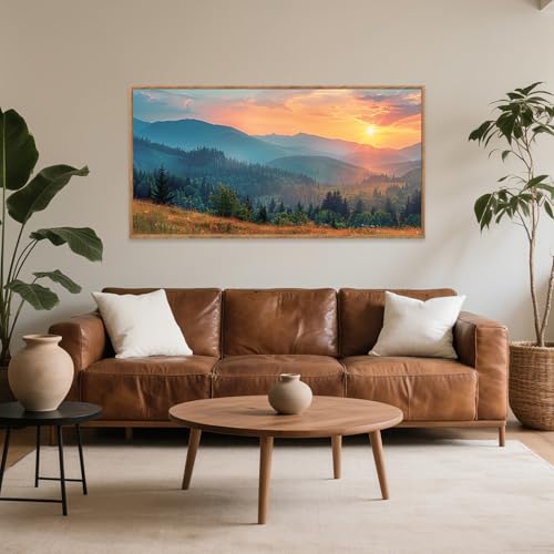Mountain Sunset Framed Canvas Wall Art 40x20 Inch