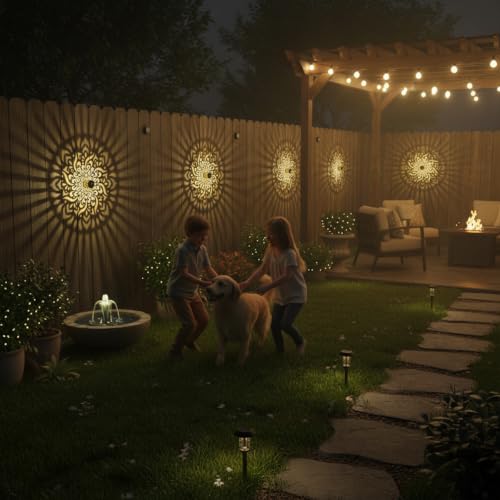 2 Pack Solar Fence Lights Metal Solar Powered Outdoor Deck Step Wall Lights Mandala Theme Waterproof Fence Light for Garden Post Patio Backyard Yard Decor (2 Count)