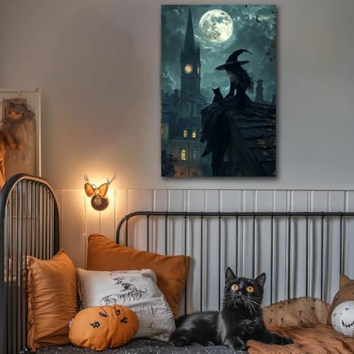 Halloween Witch Black Cat Wall Art