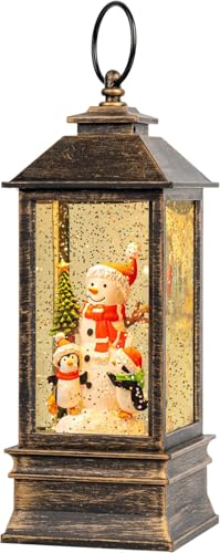 Christmas Snow Globe Water Lantern with Snowman and Penguin Scene Battery Operated or USB Powered Musical Lighted Holiday Decoration for Tabletop Display for Family and Friends