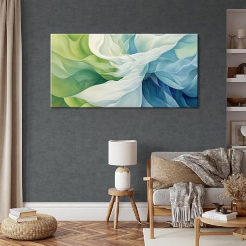 Abstract Lines Wall Art for Living Room Canvas Prints Aqua Turquoise Blue Green Artwork Paintings Decor Bedroom Office Girl Woman