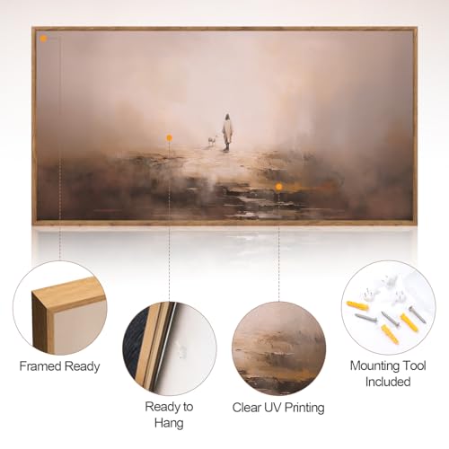 Jesus Good Shepherd Lost Sheep Framed Canvas Wall Art 40x20 Inch