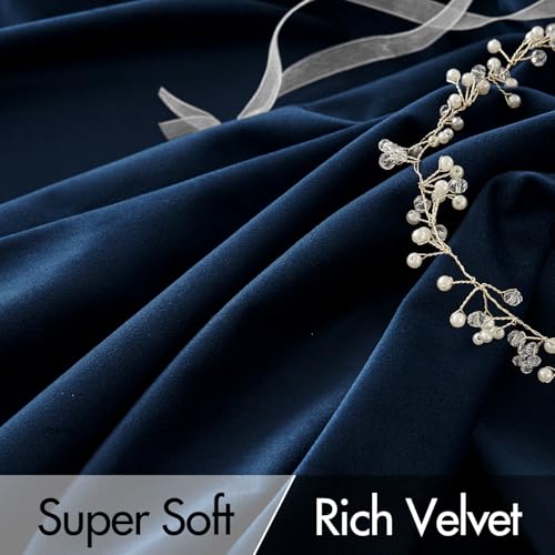 Navy Blue Velvet Pinch Pleat Blackout Curtains W52 X L108 Inches (2 Count)