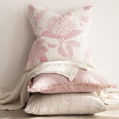 Set of 2 Linen Floral Throw Pillow Covers Neutral Vintage Print Decorative Cozy Cushion Covers Farmhouse Boho Home Decor for Sofa Chair Couch Bedroom Living Room