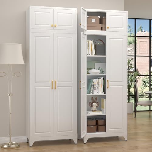 90”Metal Pantry Storage Cabinet with Doors & 4 Adjustable Shelves