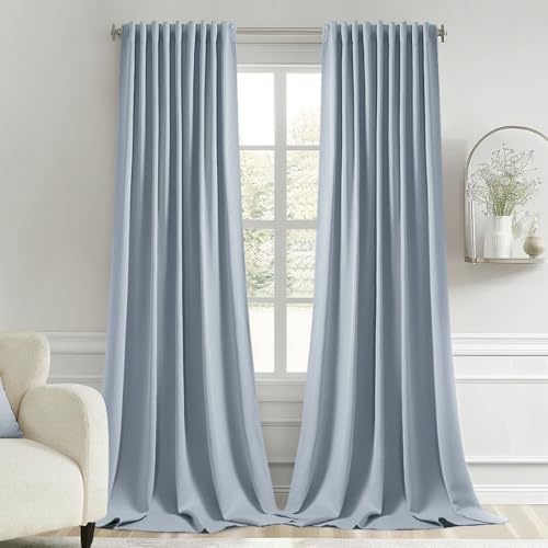 Light Blue Back Tab Blackout Curtains 52x108 Inch Long 2 Panels Set (2 Count)
