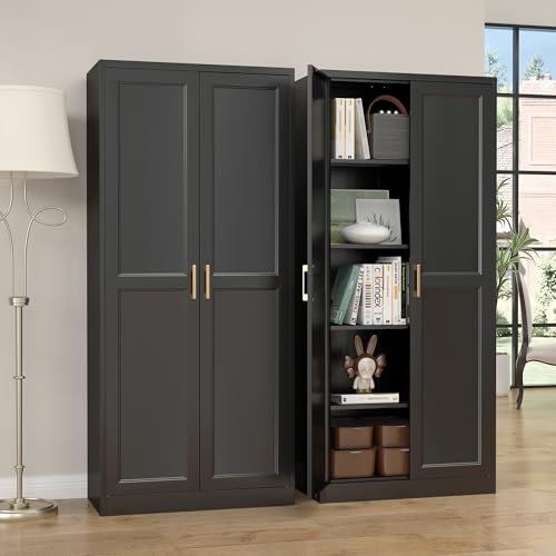 71"Metal Pantry Storage Cabinet with Doors & 4 Adjustable Shelves