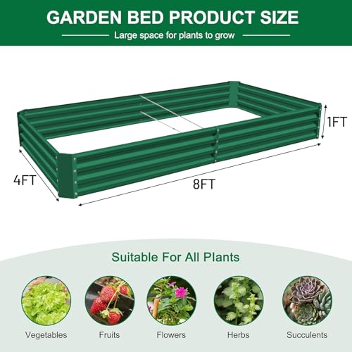 2 Pack 8×4×1ft Galvanized Metal Raised Garden Bed (2 Count)
