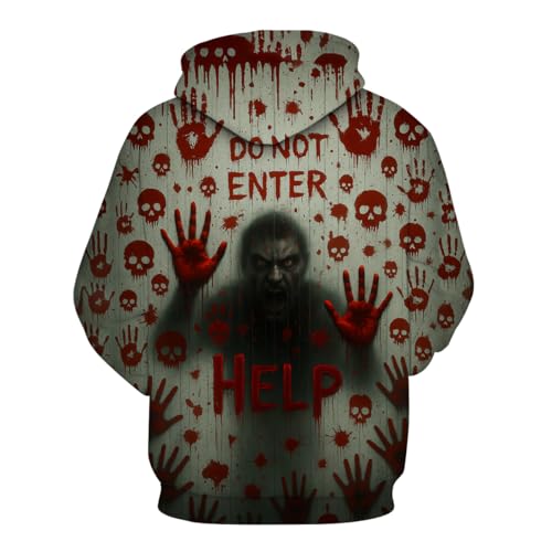 Bloody Handprint Hoodie for Men Halloween Horror Sweatshirts