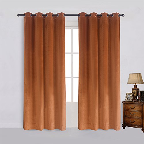 Super Soft Rustic Velvet Pumpkin Orange Blackout Drapes Room Darkening Curtains Panel Grommet Drapery 52 by 108