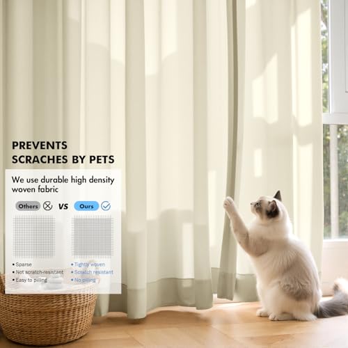Cream Beige Privacy Sheer Curtains 2 Panels 42W x 63L (2 Count)