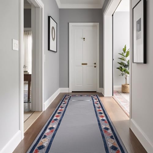 Outdoor Runner Rug 2x7 Modern Floral Bordered Area Rugs for Indoor and Outdoor Patio Easy to Clean Non Shedding Living Room Porch Garden Washable Outside Carpet (14 Sq Ft)