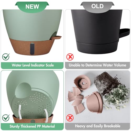 12/10/8 Inch Self Watering Pots for Indoor Plants Plastic Large Pot for Outdoor Plants, Water Level Window & Spacious Reservoir Flower Pots Decorative Planter with Drainage and Tray (3 Count)