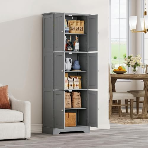 63.2" Tall Bathroom Storage Cabinet with 6 Doors