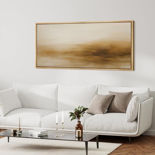 Extra Larg Framed Canvas Print Wall Art Minimalist Golden Brown Abstract Modern Neutral Illustrations Decorative Colorful for Bedroom