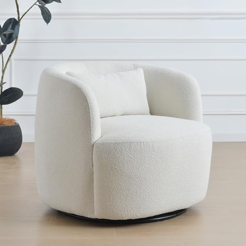 34" W Sherpa Swivel Barrel Accent Chair with Pillow