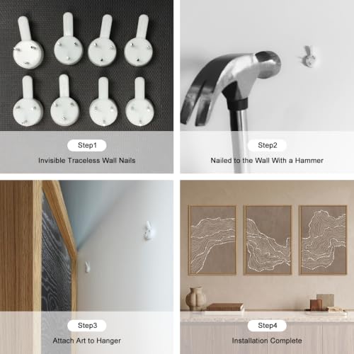 Abstract Neutral Wave Line Framed Canvas Wall Art Set
