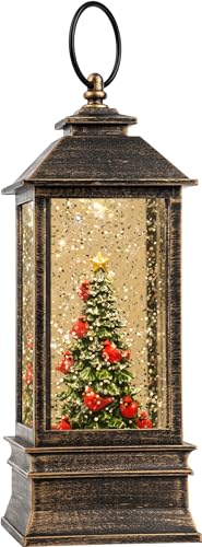 Christmas Snow Globe Lantern Water Glittering Christmas Tree with Music
