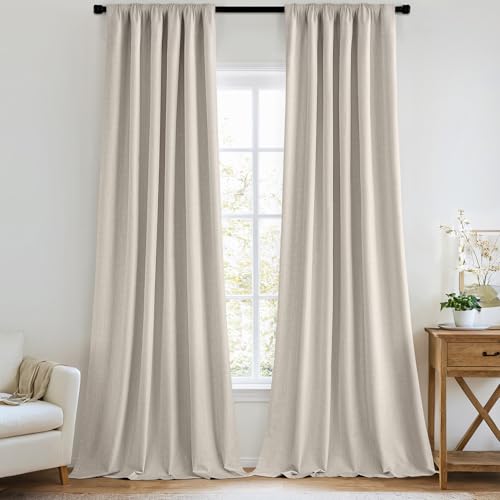 100% Blackout Back Tab Pleat Linen Curtains 50" Wx90 L (2 Count)