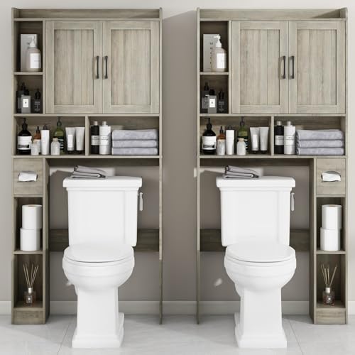Farmhouse Over The Toilet Storage Cabinet with Barn Door