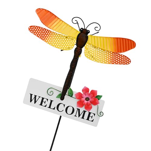 30" H Metal Dragonfly Garden Stake Decorative Yard Stakes Art Ornaments Welcome Sign for Outdoor Patio Lawn Porch Pathway Decor