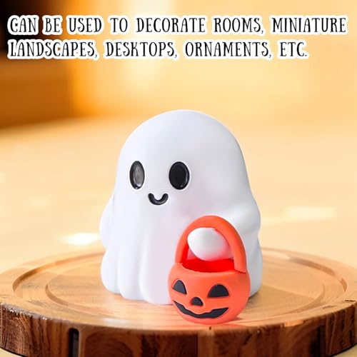 3 Pcs Halloween Ghost Figurine Ghost Resin Halloween Statue Cute Spooky Carrying Pumpkin Basket Designs Spooky Desk Display Ornament for Home and Office Tabletop Art Decoration (3 Count)