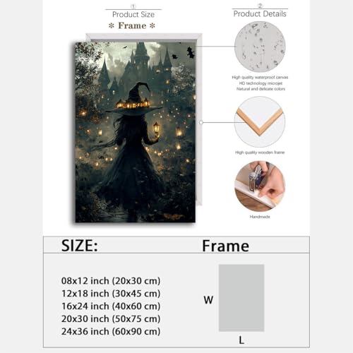 Halloween Witch and Haunted House Canvas Wall Art