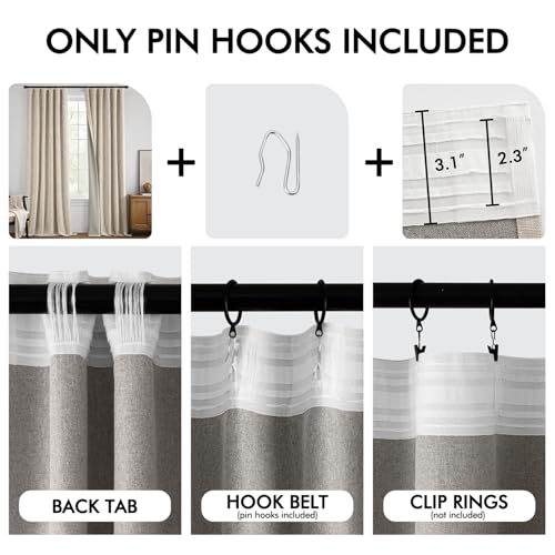 Beige 100% Blackout Linen Curtains 90 Inch 2 Panels Set Double Sided No Coating Pleated Back Tab Black Out Long Thermal Insulated Pinch Pleat Bedroom Living Room Darkening Window Drapes (2 Count)