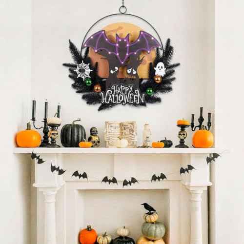 Pre Lit Halloween Wreath for Front Door