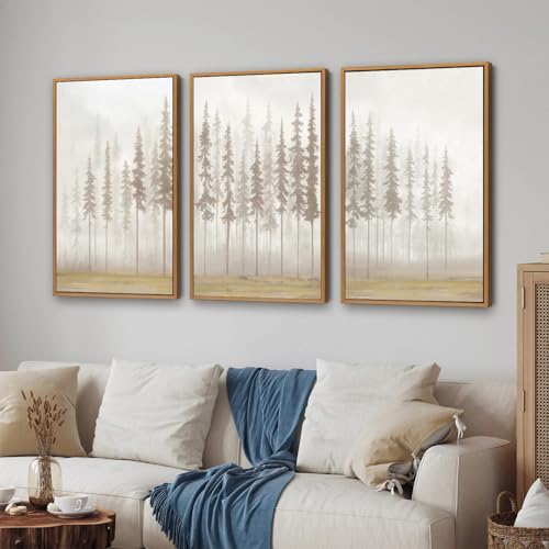 Large Pine Tree Framed Canvas Wall Art Set (3 Count)