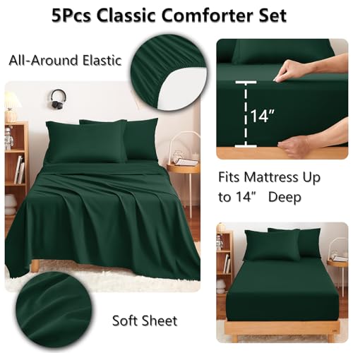 Twin Comforter Set 68"x88" Emerald Green