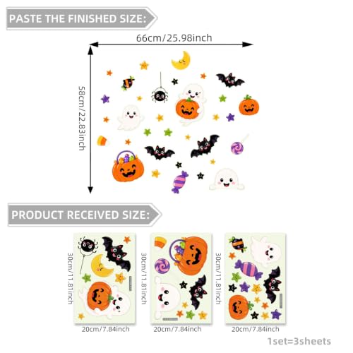 Glow in the Dark Halloween Window Stickers Luminous Ghost Witch Hat Pumpkin Candy Window Decals for Halloween Party Supplies Home Glass Decorations