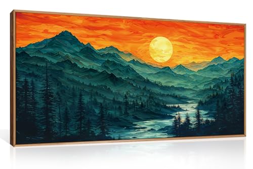 Boho Mountain Sunset Landscape Framed Canvas Wall Art