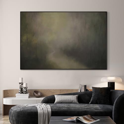 46"x72" Extra Large Framed Wall Art Muted Forest Path Soft Misty Woodland Scene Illustration for Home Living Room Bedroom Decor