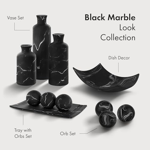 Black Marble Look 3pc Vase Set (3 Count)