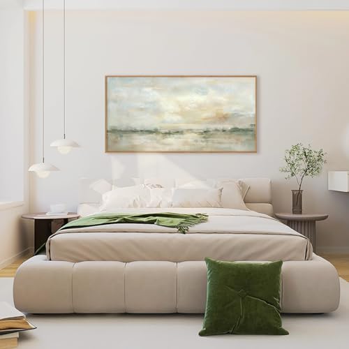 Large Abstract Green Gray Pastel Framed Canvas Wall Art